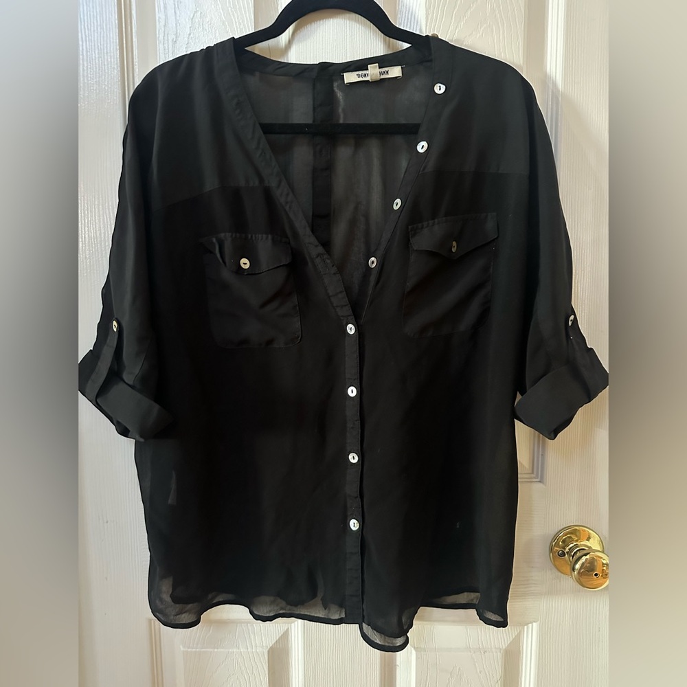 Daniel Rainn Black Oversized Button Blouse